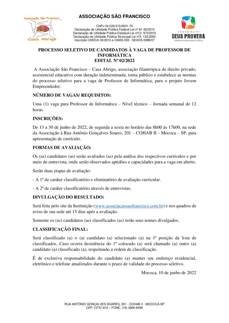 Processo Seletivo - Projeto Jovem Empreendedor