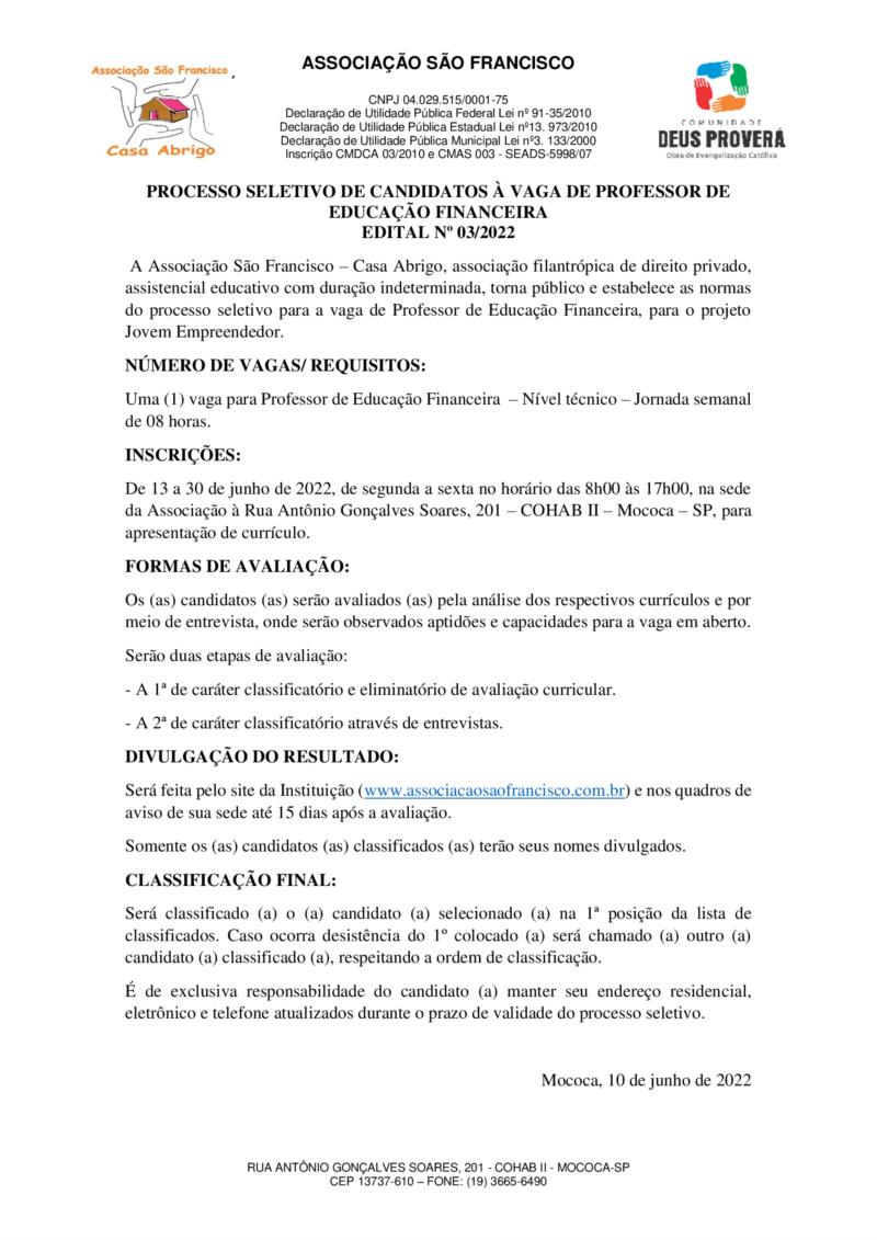 Processo Seletivo - Projeto Jovem Empreendedor