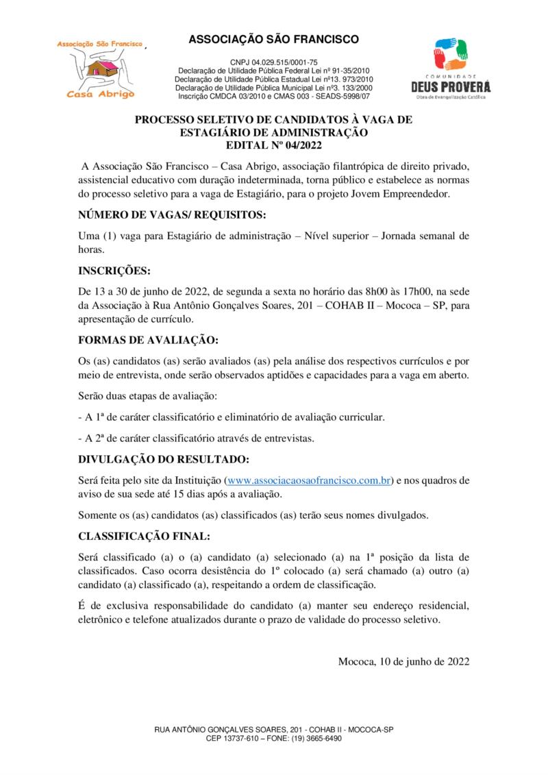 Processo Seletivo - Projeto Jovem Empreendedor