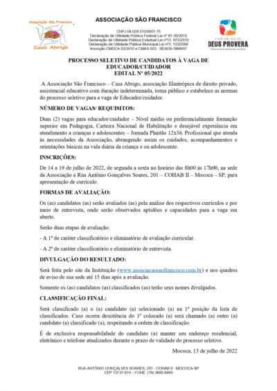Processo Seletivo - Cuidador 