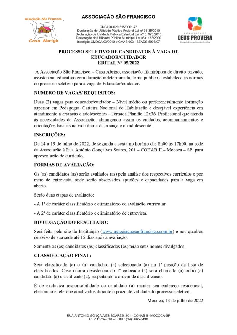 Processo Seletivo - Cuidador 